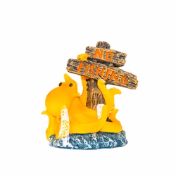 Aquarium Deko Krake gelb Frontansicht Tintenfisch mit No Fishing Schild, Octopus Aquarium Deko Krake gelb Frontansicht, Tintenfisch mit No Fishing Schild, Octopus (Produktbild)