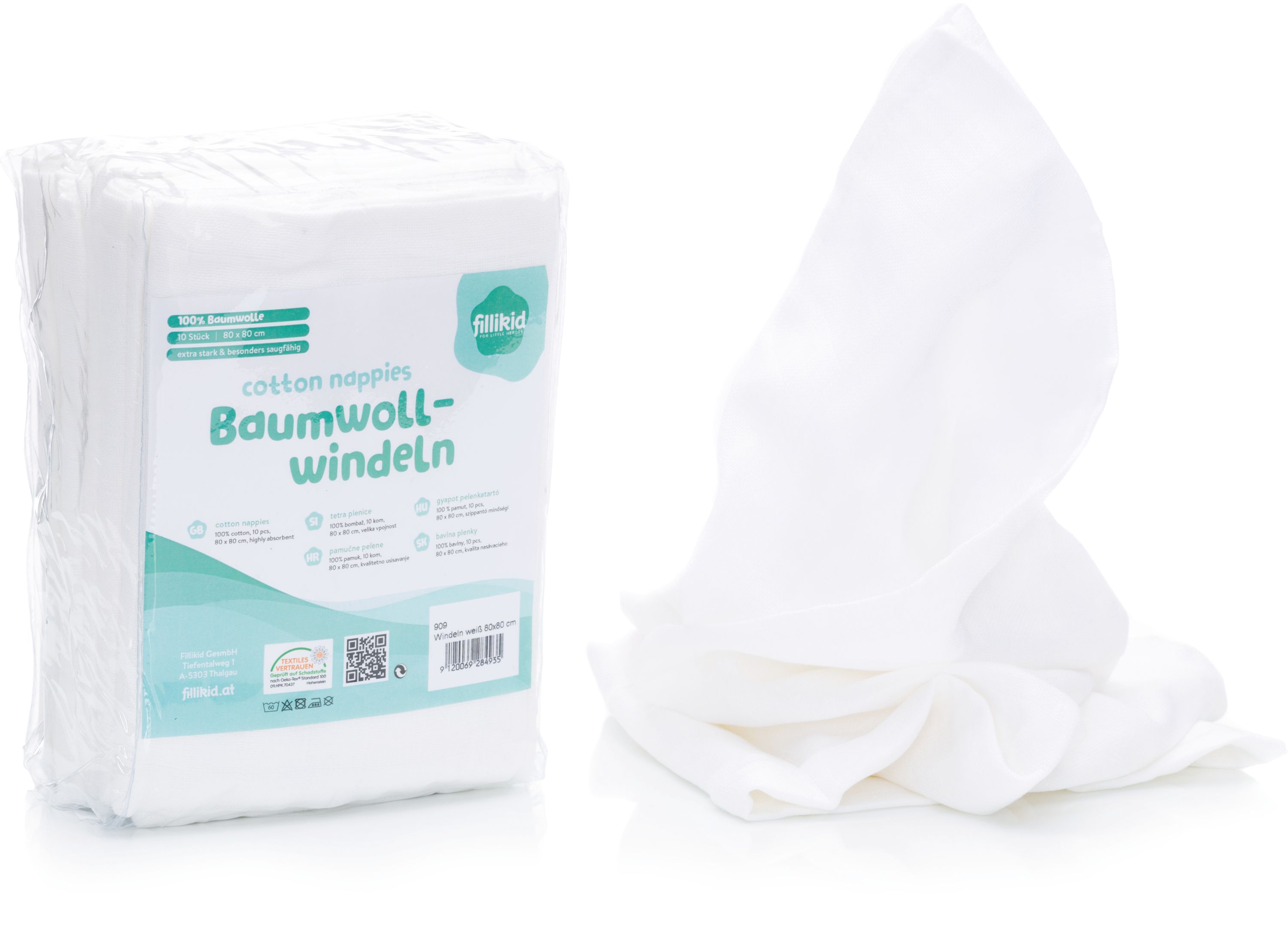 Fillikid Baumwollwindeln 10er Pack 80x80 cm weiß Exklusiv