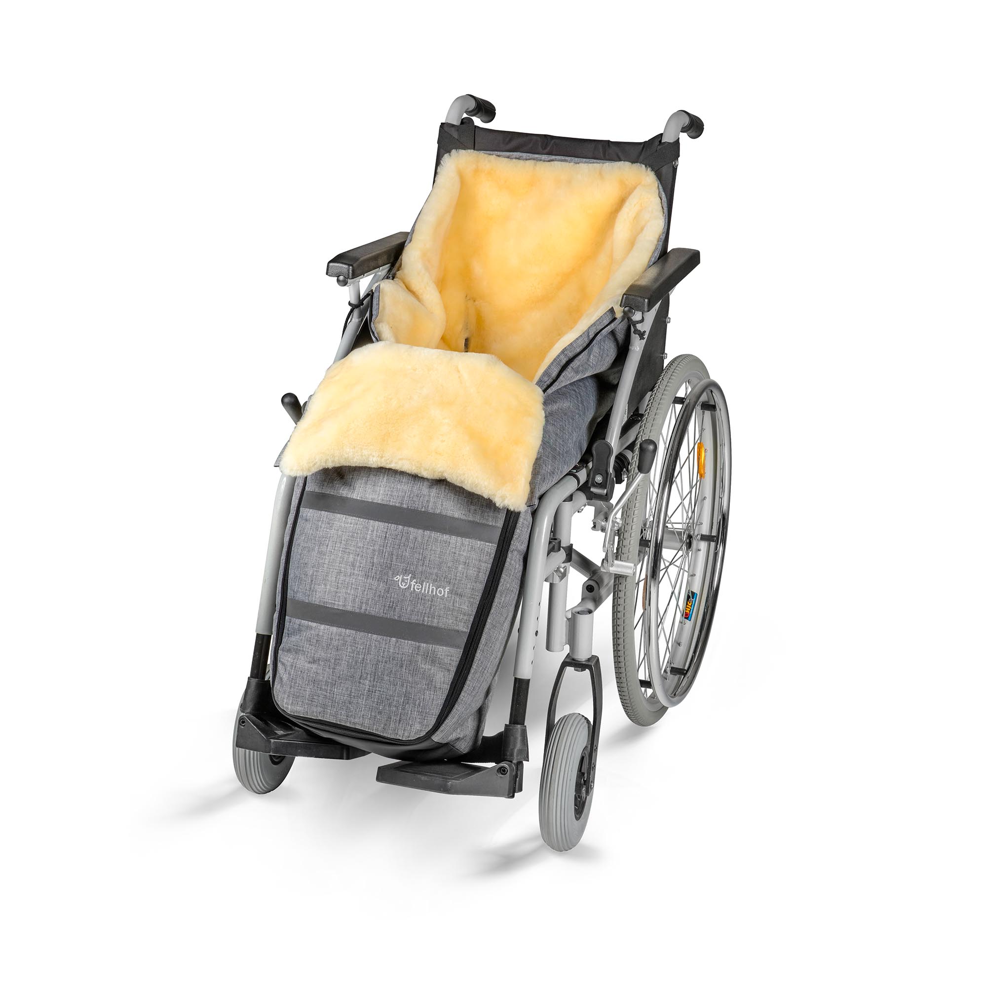 Fellhof Rollstuhl Lammfell Fusssack black-melange TOP