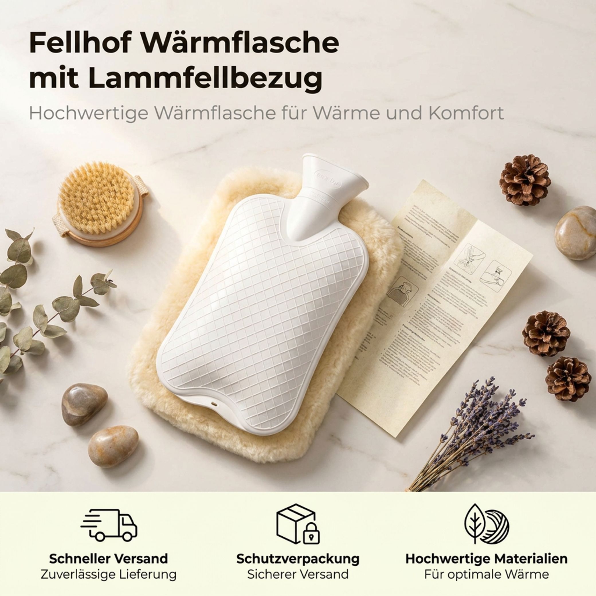 Fellhof Wärmflasche mit Lammfellbezug groß TOP