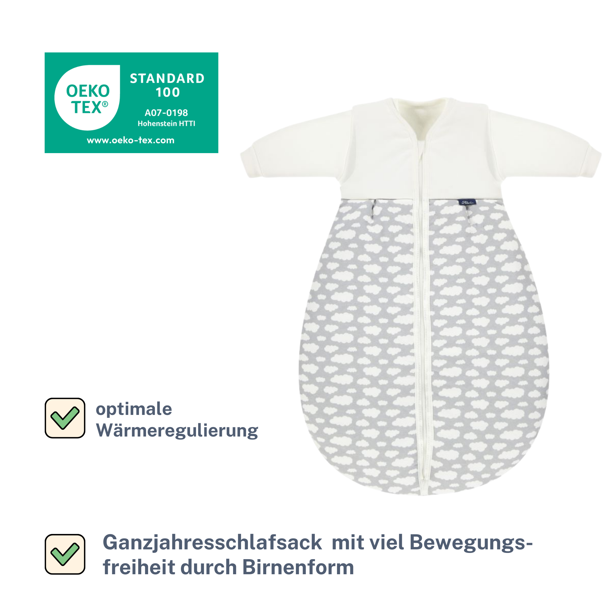 Alvi Kombi-Schlafsack Exklusiv Wolke Silber, Gr. 80 B-Ware