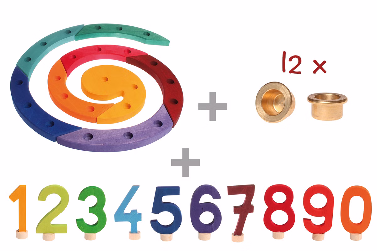 Geburtstagsspirale bunt inkl. 12 Messinghalter und Zahlenset 0-9, Grimm's Geburtstagsspirale bunt inkl. 12 Messinghalter und Zahlenset 0-9, Grimm's