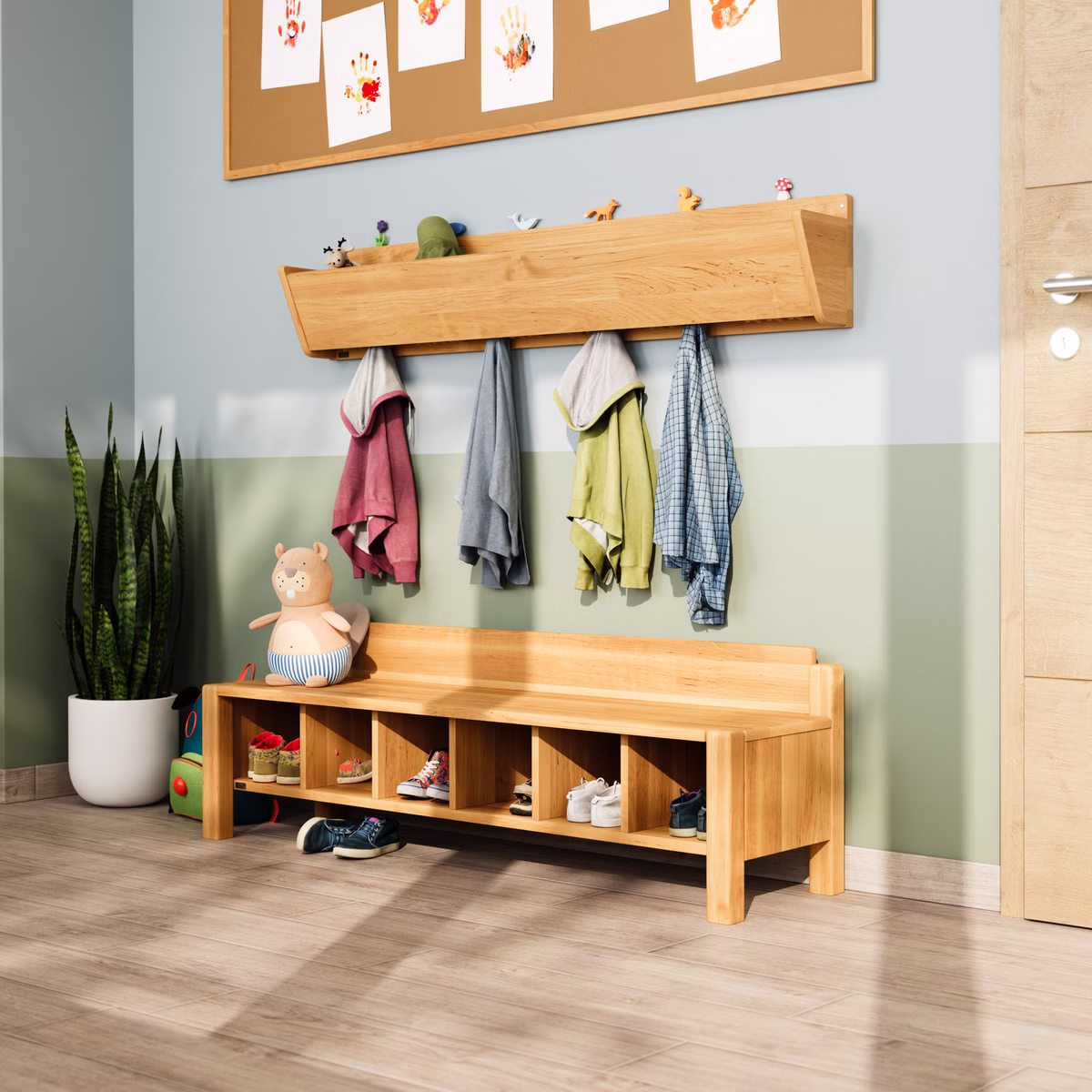 Set Robin Kinderbank mit Hänge-Garderobe 120 cm Set Robin Kinderbank mit Hänge-Garderobe 120 cm