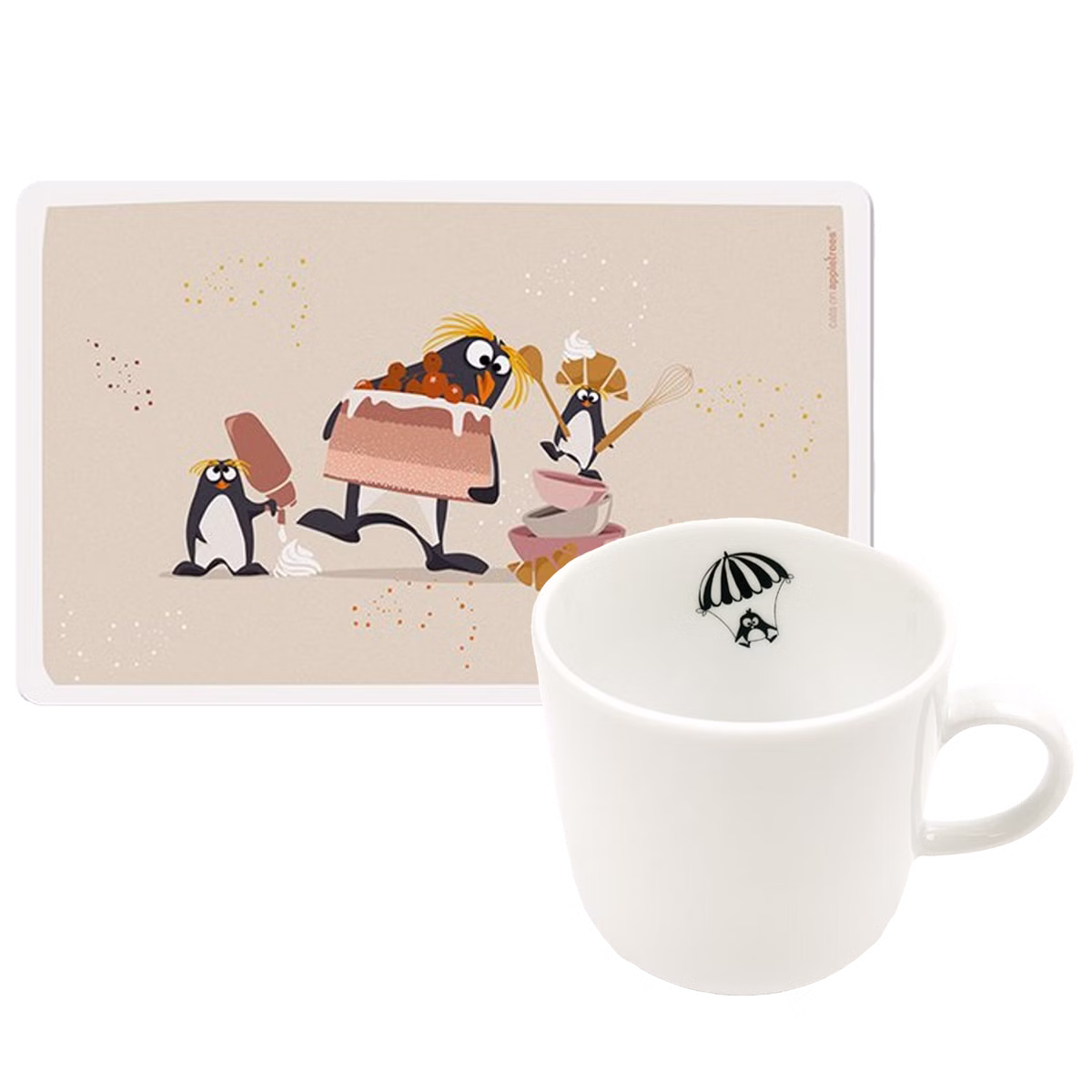 Set Frühstücksbrettchen mit Tasse Pinguin Set Frühstücksbrettchen mit Tasse Pinguin
