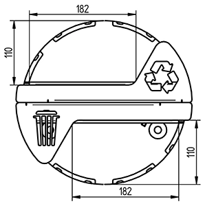 Abmessungen des Stuhls BERLIN aus Recycling-Kunststoff & Stahl, 6 Latten, ohne Armlehnen in Frontansicht (in mm)