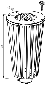 Abmessungen des Stuhls BERLIN aus Recycling-Kunststoff & Stahl, 6 Latten, ohne Armlehnen in Profilansicht (in mm)