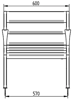 Abmessungen des Liegestuhls aus Recycling-Kunststoff & Stahl, 1-Sitzer, mit Armlehnen in Frontansicht (in mm)