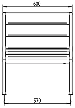 Abmessungen des Liegestuhls aus Recycling-Kunststoff & Stahl, 1-Sitzer, ohne Armlehnen in Frontansicht (in mm)