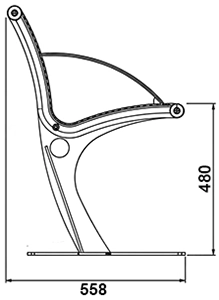 Seniorenbank aus Drahtgitter und Stahl mit zusätzlicher Armlehne als Zeichnung mit Abmessungen in mm