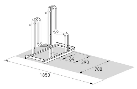 Standparker mit Radabstand 503900 mm als isometrische Zeichnung mit Abmessungen in mm