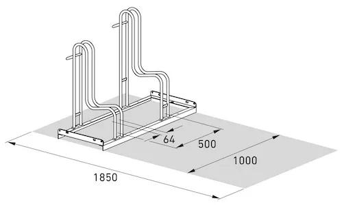 Standparker mit Radabstand 500 mm als isometrische Zeichnung mit Abmessungen in mm