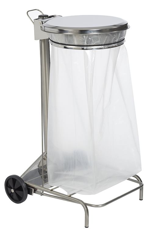 Fahrbare Müllsackhalterung mit Fußpedal 110L, HACCP Edelstahl