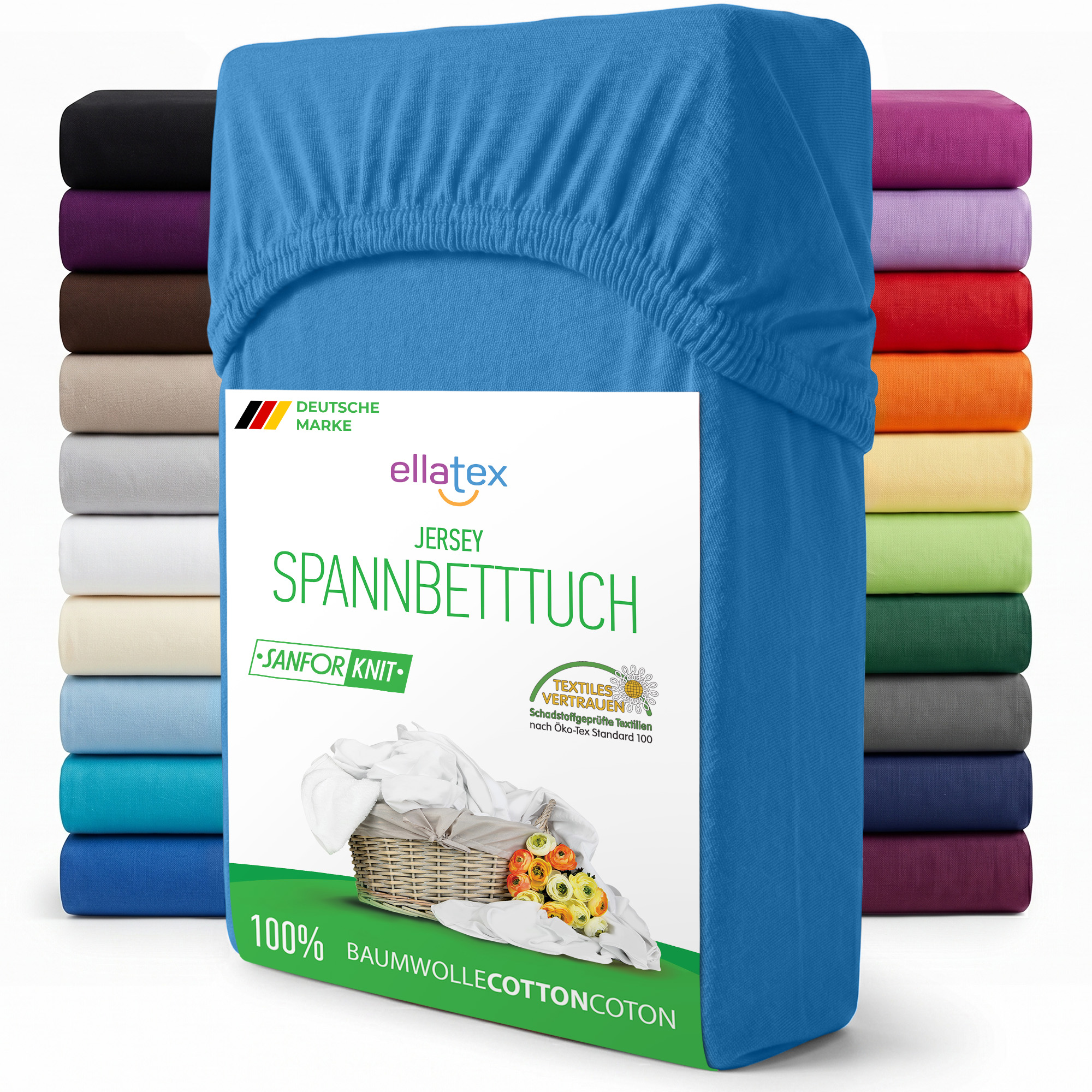 EllaTex Jersey Spannbettlaken – 100 % Baumwolle mit Rundumgummizug