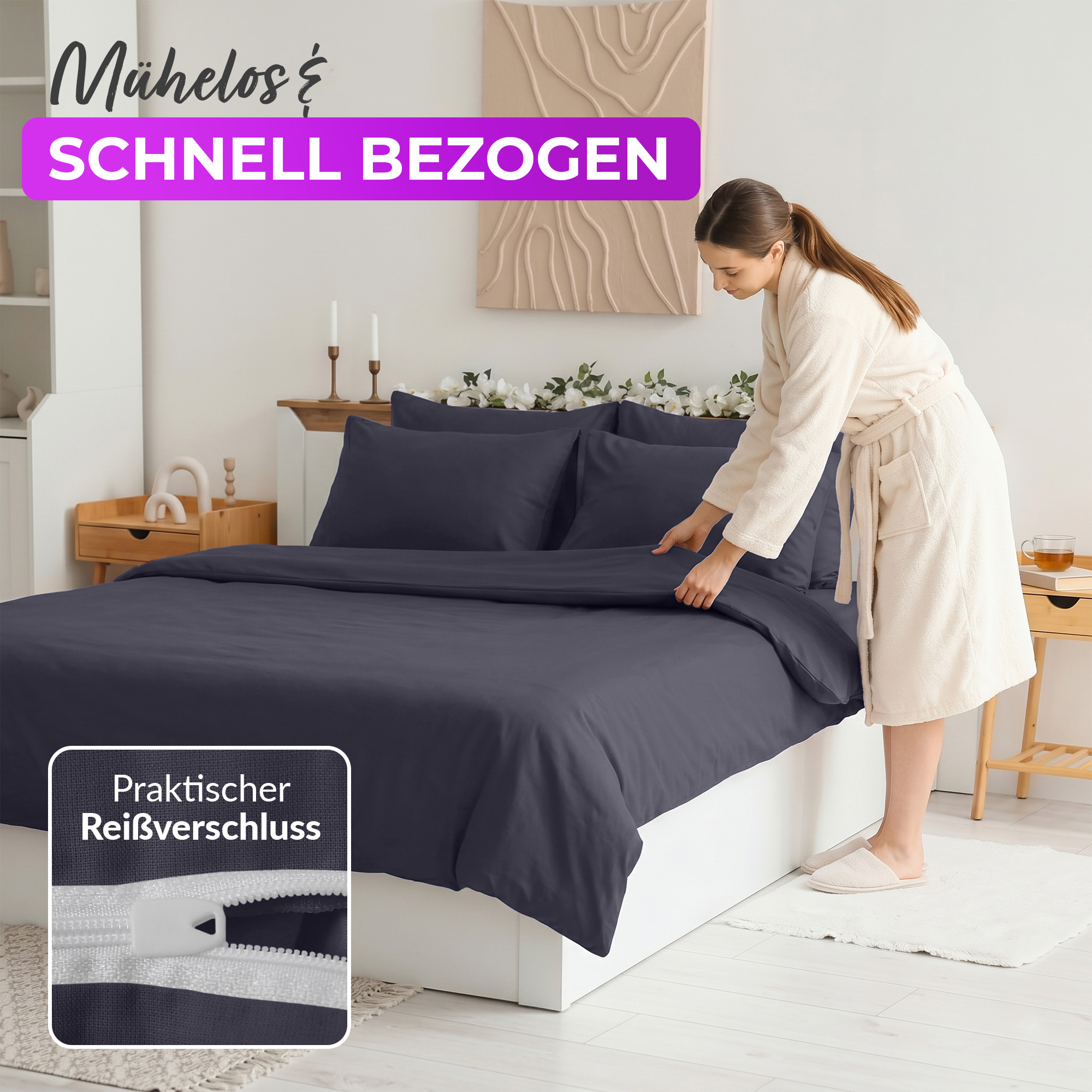 EllaTex Renforcé Bettwäsche Set aus Baumwolle – mit Reißverschluss