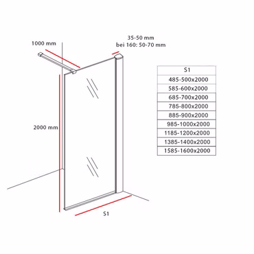Walk-In Duschwand Verspiegelt Duschglas Nano Duschabtrennung Duschtrennwand 80cm