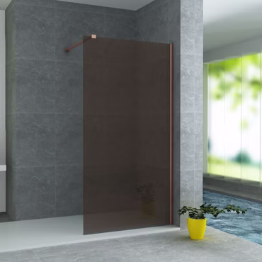 Belvit Duschwand Duschabtrennung Bronzeglas mit Kupferprofil 8mm 120x200cm