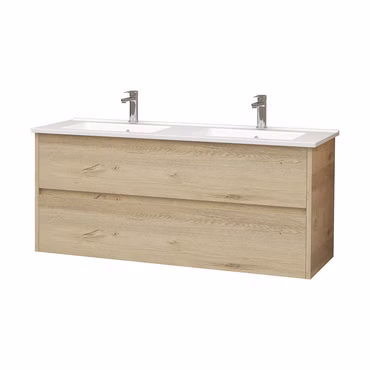 BELVIT Drava Waschtischunterschrank 120 cm Eiche – Moderner Badunterschrank mit 2 Soft-Close Schubladen – Grifflose Fronten 120x50 cm