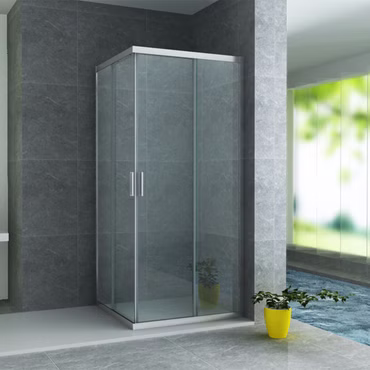 Aloni Duschkabine Eckeinstieg Schiebetüren Rahmen Chrom 80x80x195 cm