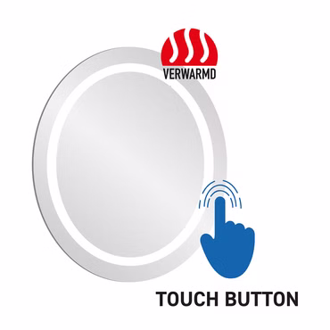 Aloni Omega LED Spiegel rund rahmenlos 60 cm mit separat zuschaltbarer Heizung, einstellbarer Farbtemperatur 3500–6500 K, Touch-Steuerung, IP44, ideal für Badezimmer