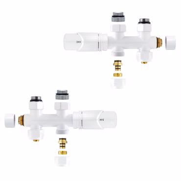 Anschlussgarnitur Mittelanschluss Heizkörper Thermostat Multiblock Durchgang Weiß