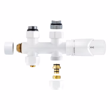 Anschlussgarnitur Mittelanschluss Heizkörper Thermostat Multiblock Durchgang Weiß