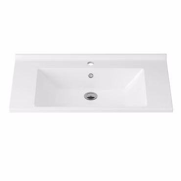 BELVIT Drava Waschtisch 80 cm Waschbecken Weiß – Modernes Bad Waschbecken aus Kunstmarmor 80x45 cm – Flaches Design mit Überlauf und Hahnloch