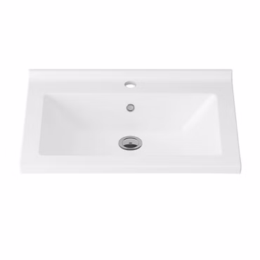 BELVIT Drava Waschbecken 60 cm Waschtisch Weiß – Modernes Badezimmer Waschbecken aus Kunstmarmor mit Überlauf und Hahnloch – 60x45 cm