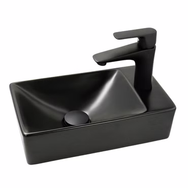 Aloni Handwaschbecken Keramik Schwarz Matt Armaturenloch Rechts