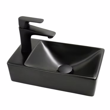 Aloni Handwaschbecken Keramik Schwarz Matt Hahnloch Links