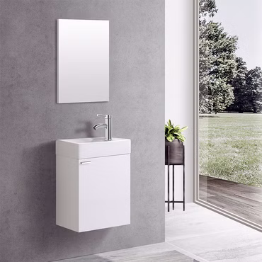 Weiß Waschplatz Waschbecken Schrank + Spiegel WC Gäste Toilette Badmöbel klein
