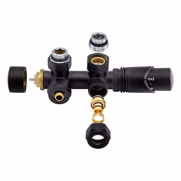 Anschlussgarnitur Mittelanschluss Heizkörper Thermostat Multiblock Eck Schwarz