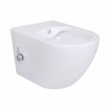 Belvit Spülrandloses Hänge WC mit integrierter Kalt- und Warmwasserarmatur und Taharet/Bidet/Dusch-WC Funktion Weiß