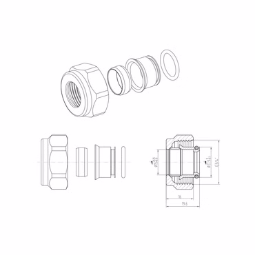 2 x Klemmringverschraubung Messing weiß 3/4“ für Kupferrohre Eurokonus 15mm