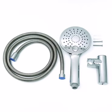 Slim Duschkopf Set mit Halter und Duschschlauch 3 Stufen chrom Spiegeleffekt