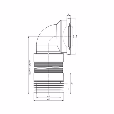 Belvit WC Flex Abfluss Anschluß Rohrstutzen Eck DN 90/110 (320-750mm)