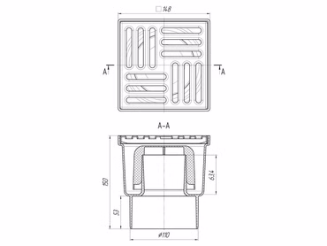 Bodenablauf Edelstahl Durchgang DN110 150x150mm Abgang Senkrecht Duschablauf