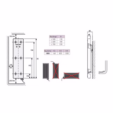 Belrad Vertikal Plan Elektroheizkörper Typ 11 elektronisch 1800 x 600 (HxB)-1500W