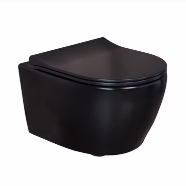 BELVIT Hänge-WC spülrandlos in Schwarz Matt inklusive Softclose-Sitz - Modernes Wand-WC aus Sanitärkeramik mit Absenkautomatik und Befestigungssatz