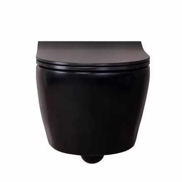 BELVIT Hänge-WC spülrandlos in Schwarz Matt inklusive Softclose-Sitz - Modernes Wand-WC aus Sanitärkeramik mit Absenkautomatik und Befestigungssatz