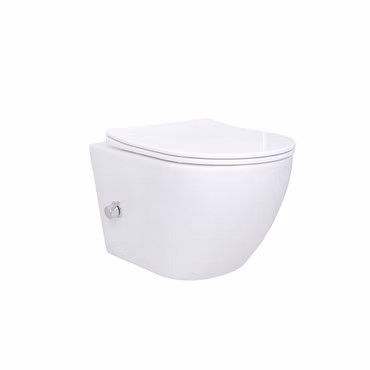 BELVIT Hänge WC mit Bidet Taharet Funktion aus Keramik mit Edelstahl Armatur für Kalt und Warmwasser Softclose Deckel spülrandlos