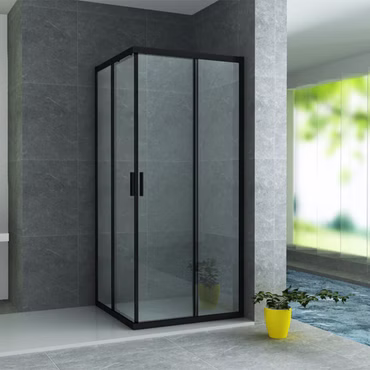 Duschkabine Eckdusche mit Schiebetür 90x90x195 schwarz matt Rahmen Klarglas 6mm