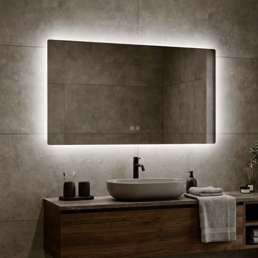 Aloni LED Spiegel 100x60 cm mit beheizbarer Anti-Fog Oberfläche - LED-Beleuchtung wahlweise Warm- oder Kaltlicht