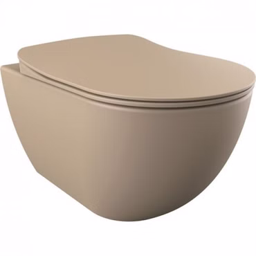 Creavit RIMOFF Hänge-WC matt Cappuccino mit Bidet/Taharet Funktion, Edelstahldüse & antibakterieller Oberfläche spülrandlos