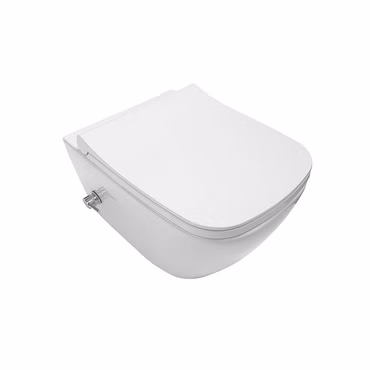 Belvit Spülrandloses Design Hänge WC mit Taharet/Bidet/Dusch WC-Funktion und integrierter Heiß-/Kaltwasserarmatur Weiß + Deckel