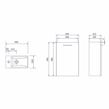 Belvit Lara Unterschrank mit Waschbecken Grau glänzend (39,2x59x21,5cm)