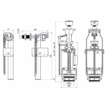 Belvit WC Spülventil 3/8" Anschluss seitlich Verchromt Eco- Spültaste höhenverstellbar 290-410 mm