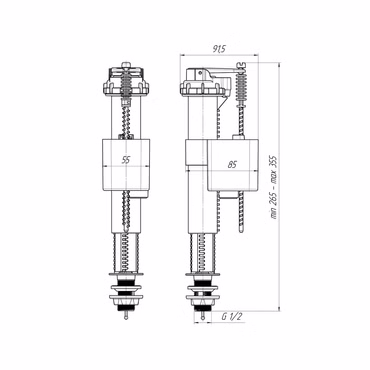Belvit Füllventil für WC Spülkasten 1/2" Anschluss unten höhenverstellbar 265-355 mm