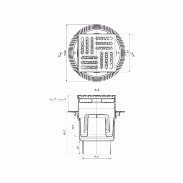Belvit Bodenablauf Edelstahl Durchgang 150x150 mm höhenverstellbar
