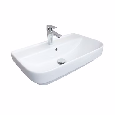 Waschbecken Flora Slim 45 cm Weiß Keramik mit Hahnloch & Überlauf – Design Wandwaschbecken mit Befestigung