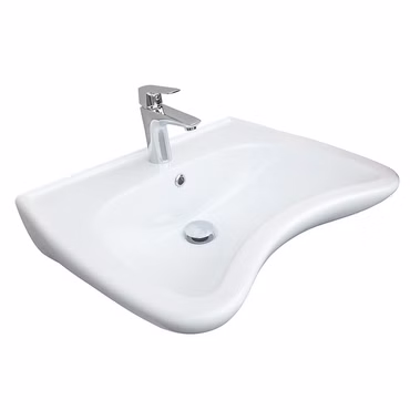 Belvit Behindertengerechtes Design Waschbecken 60 cm Weiß Keramik mit Hahnloch & Überlauf – Wandmontage Bad & WC